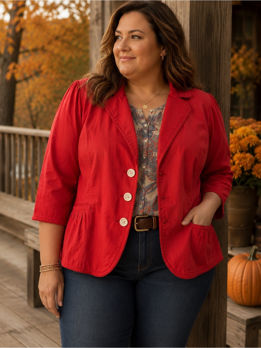 Sonoma 1X Red Cotton-Style Casual Blazer Jacket Button Front